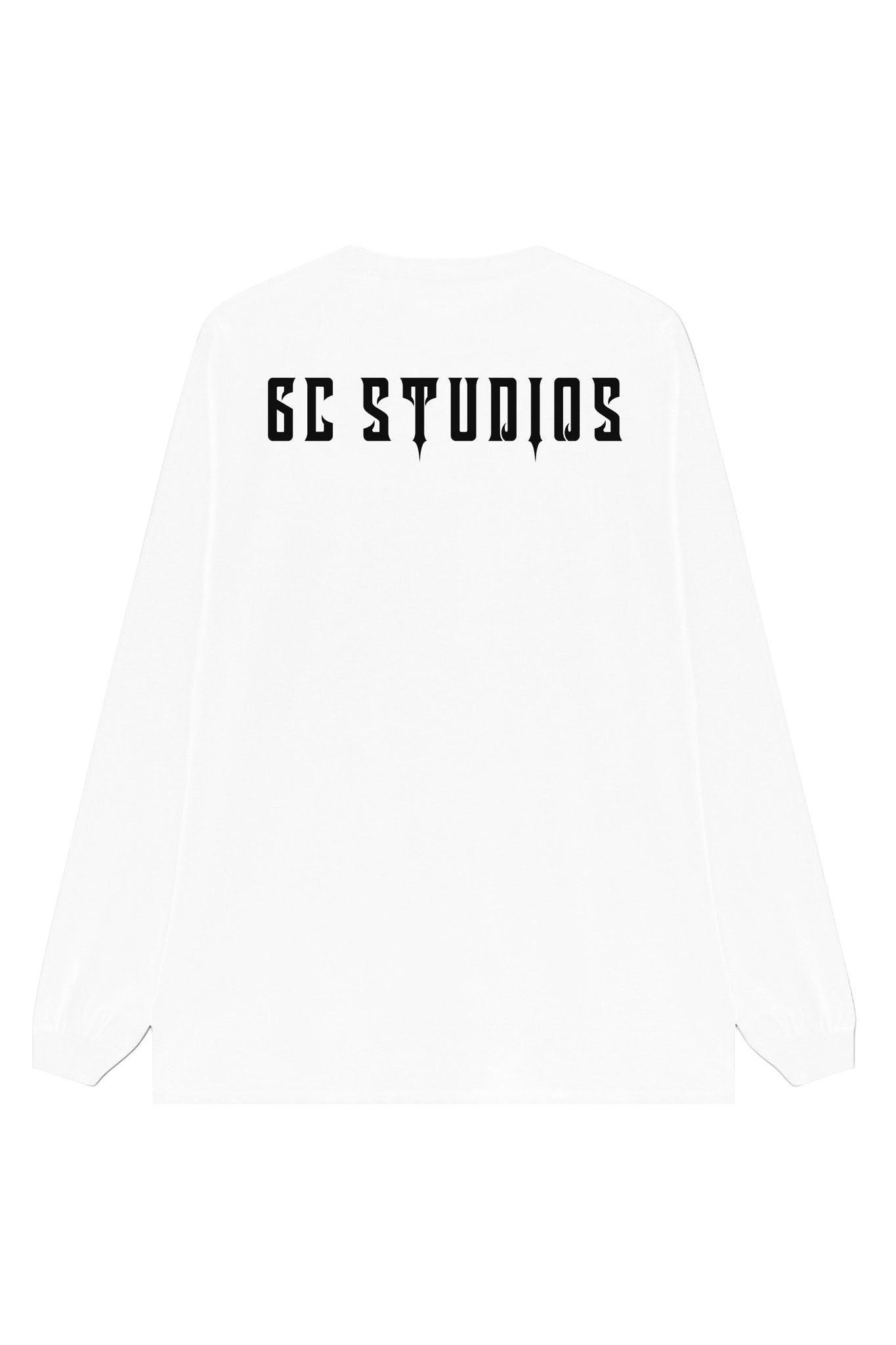 White sweatshirt with '6C STUDIOS' logo on a white background