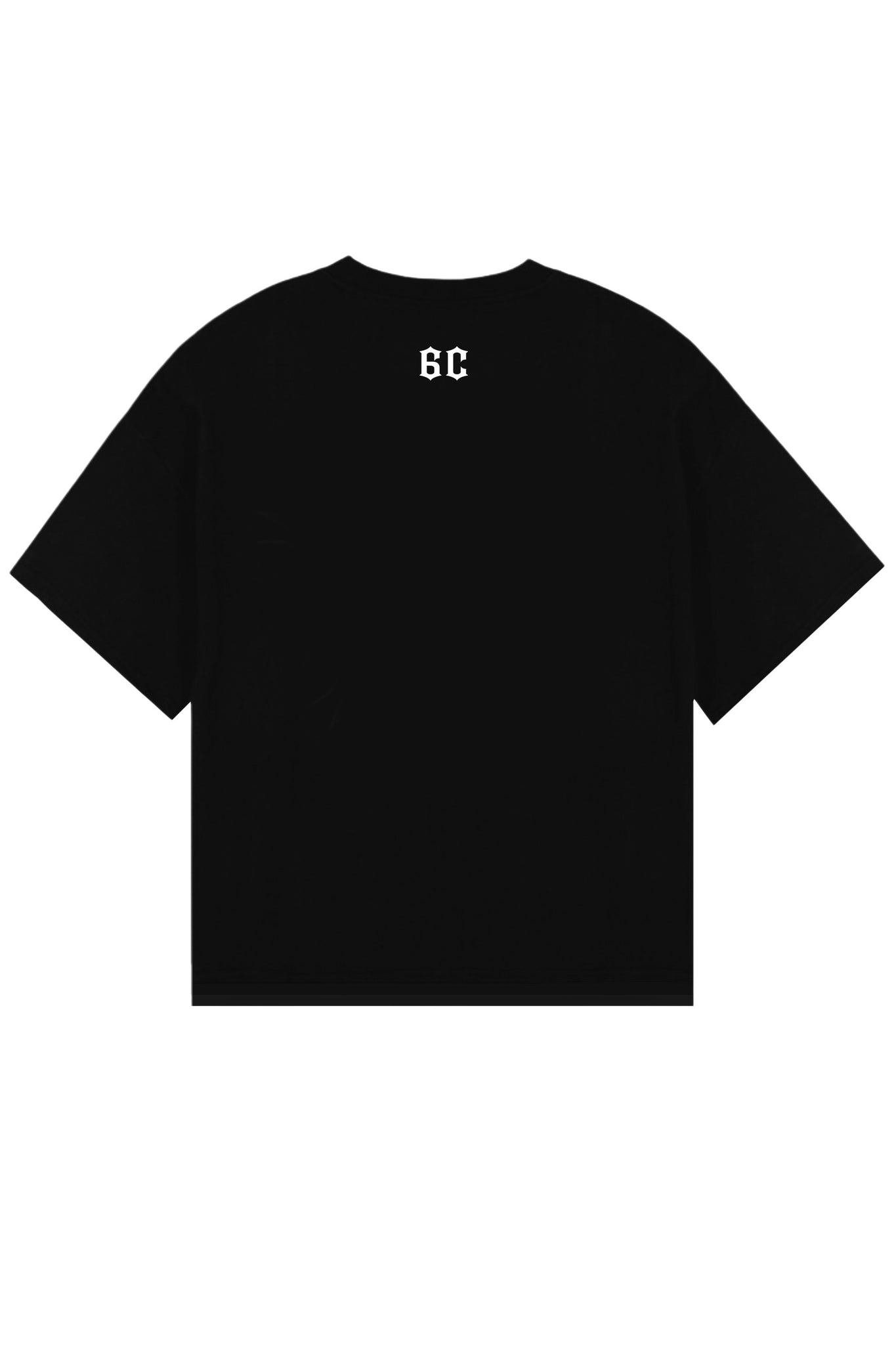 Black oversized t-shirt with '6C' logo on a white background